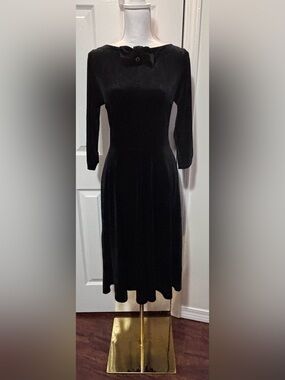 NWOT Unique Vintage Devon Black Velvet Fit & Flare 3/4 Sleeves Size L (10-12)